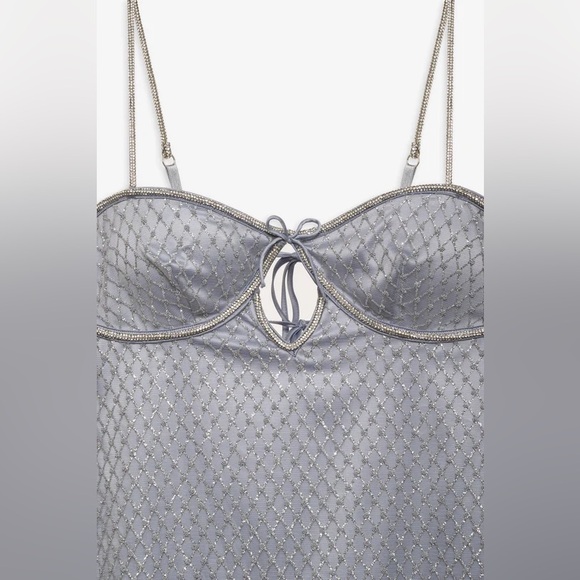 For Love & Lemons Glitter Slip Dress- Silver XL - Picture 5 of 6